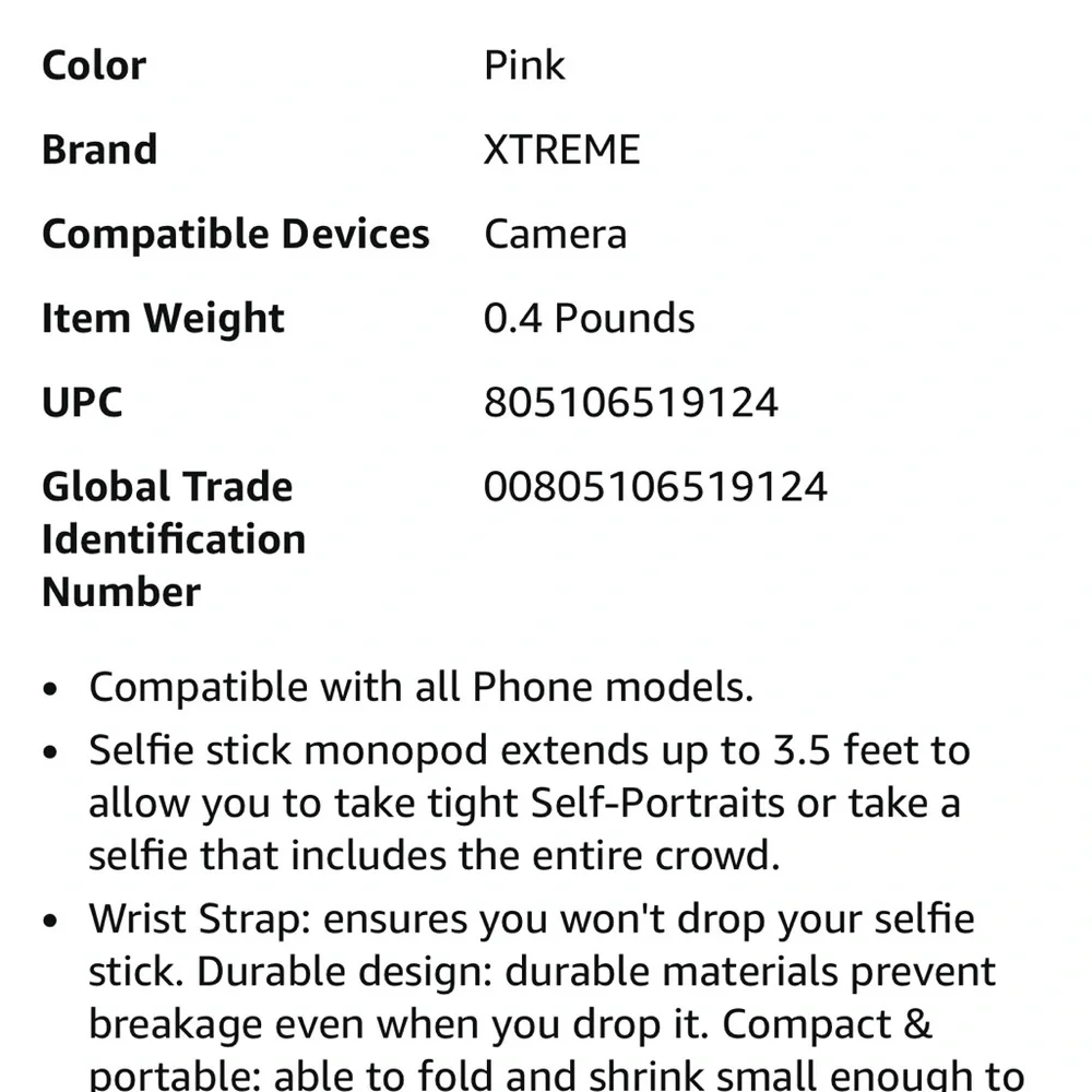 Pink Selfie Stick for Smartphones